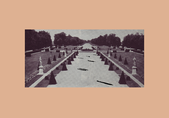 Last Year: The garden and frozen figures with
their shadows by Sharon Kivland