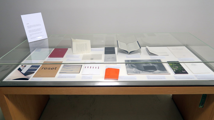 Exhibition of selected AMBruno books in display cabinet outside Tate Archive, 2017